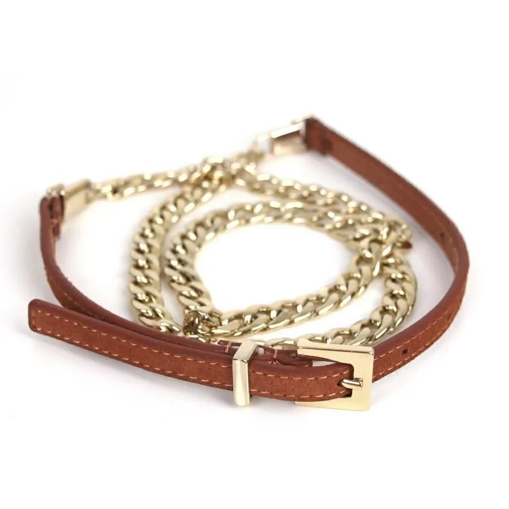 SKINNY BROWN LEATHER SILVER CHAIN 3/8